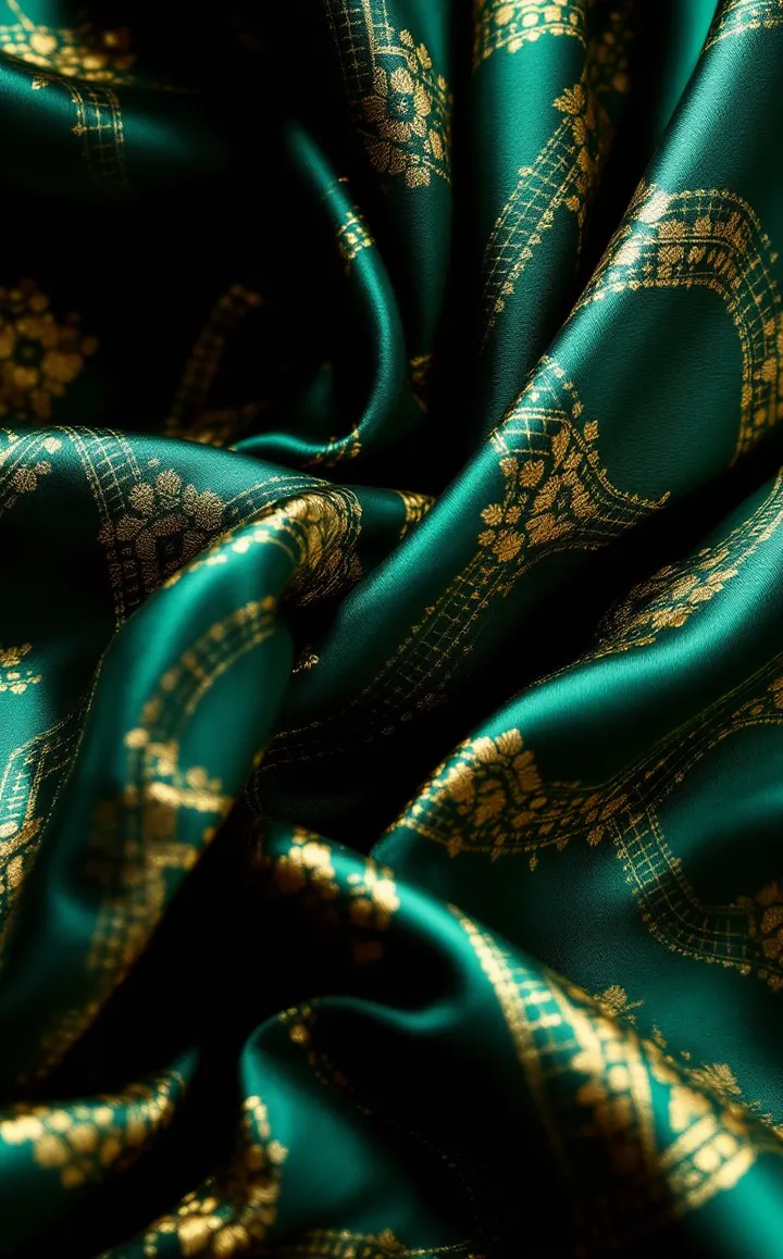 Contoh: kain songket hijau berbenang emas